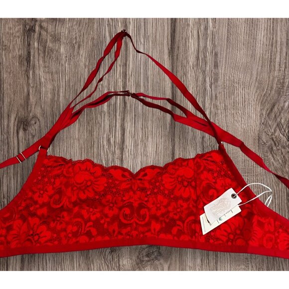 Free People We Are HAH Don't Cross Me Halter Bralette Sz Medium Womens Blood Ora - Picture 7 of 9